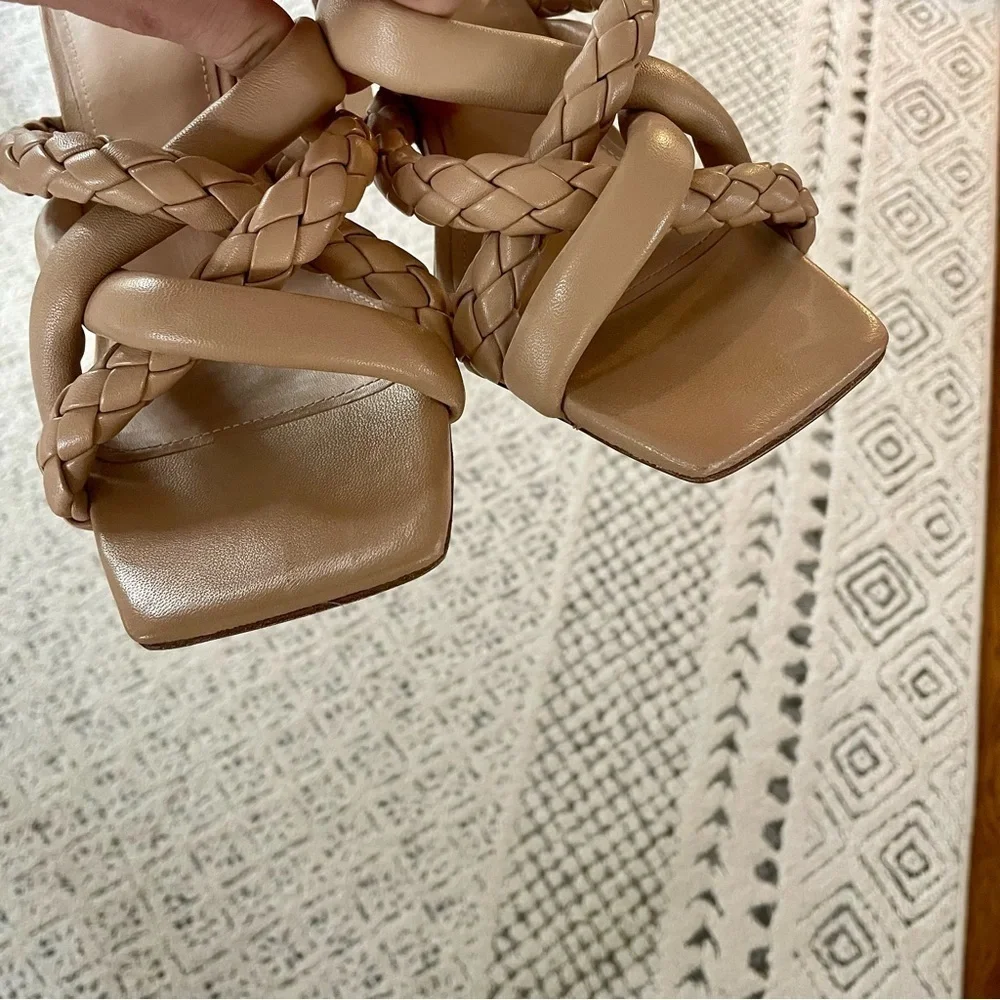 ASH Mina Bis Braided Square Toe Sandals in Skin